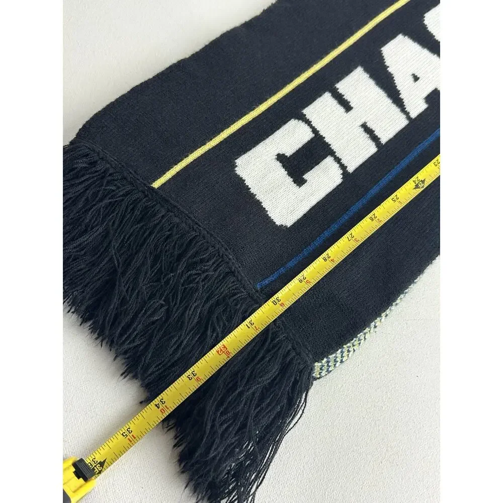 CHAOS Knit Fringe Scarf Black Blue Yellow Graphic Winter Fan Gear